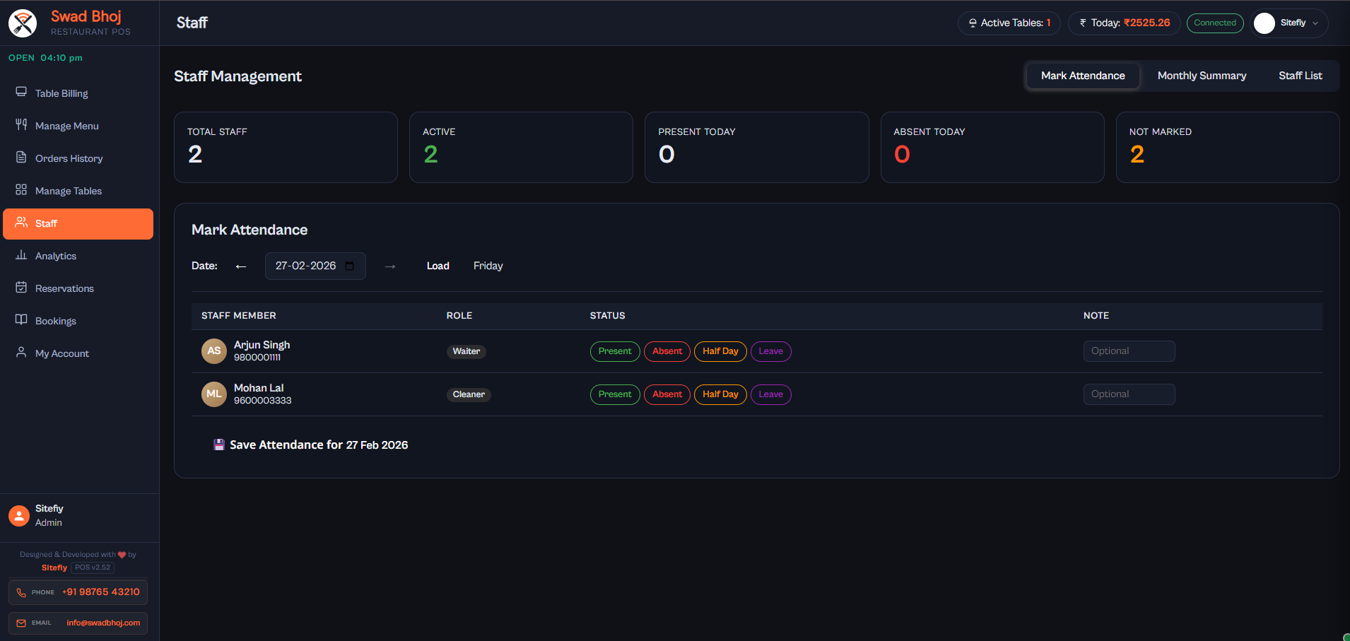 Staff Management Panel